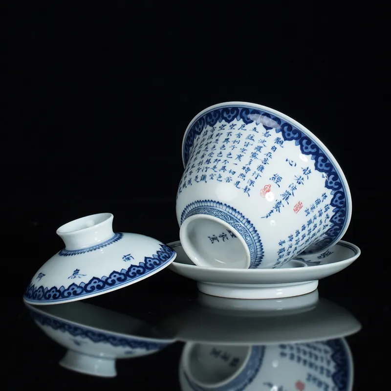 Tasses à thé soucoupes à thé produits en porcelaine bleu et blanc ménage quotidien utilisé tasse à thé marque chinoise Style ethnique artisanat peint à la main