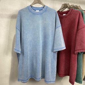 2025年夏400GSMヘビーアシッドウォッシュTシャツメンズビンテージディレスコットンメンズショートドロップスリーブカスタムブランクTシャツ - Product Image 2