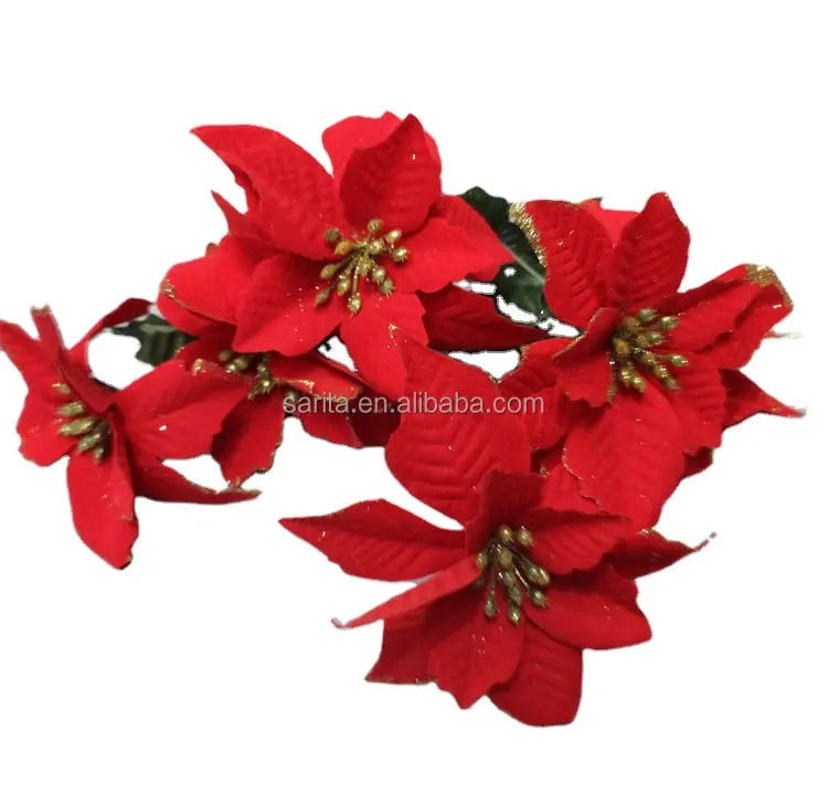 7 flowers gold powder artificial christmas flower poinsettia flowers