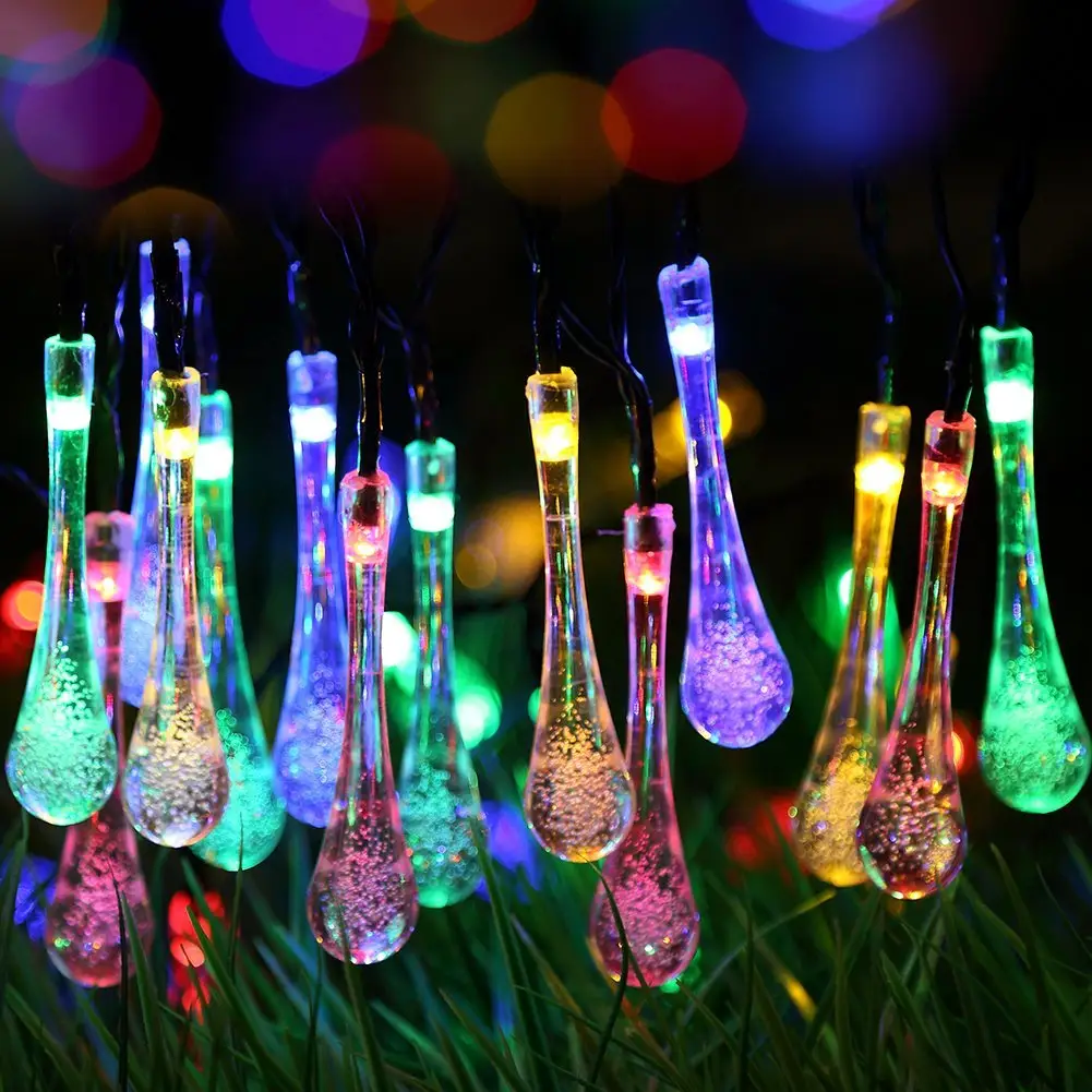 Guirnalda de luces alimentada por energía Solar para exteriores, decoración de fiesta de Navidad impermeable, gota de agua para jardín, novedad