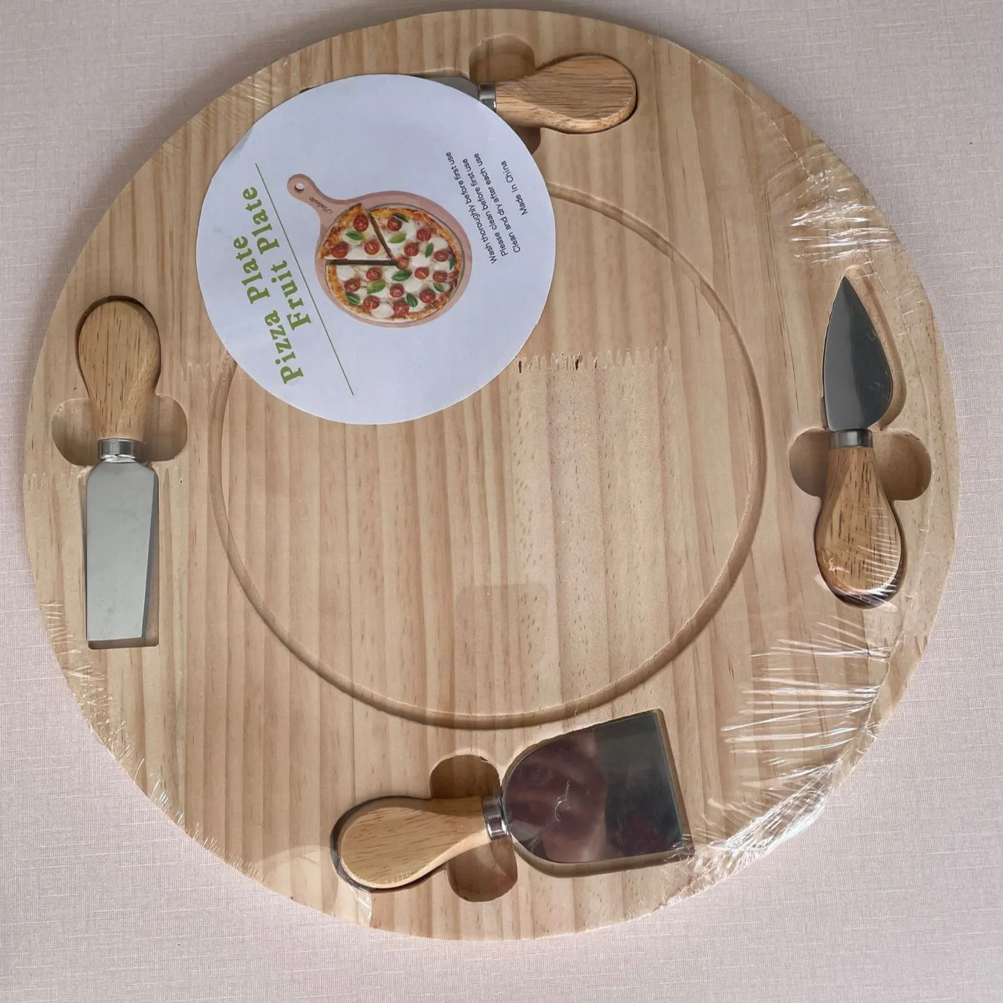 Premium Rubber wood Schneide brett New Zealand Pine Home Pizza Schneide brett Käse messer Kombination Pizza Teller Set