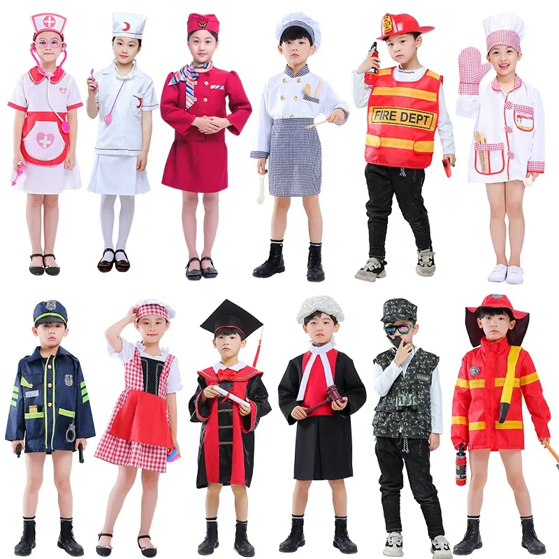 Fantasia de cosplay de polícia para crianças, para dia das bruxas, médicos, enfermeiras, bombeiros, piloto da marinheiro, traje de carreira