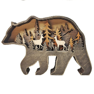 สัตว์ป่าในป่าอเมริกาเหนือครอบครัวทำจากไม้รูปหมีหลายชั้นสร้างสรรค์รูปทรงหมีทำจากไม้ - Product Image 1