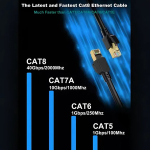 Toptan fiyat yüksek kalite Ethernet kablosu 1m 2m 3m 5m <span class=keywords><strong>10m</strong></span> 15m 20m siyah kedi 8 yama kablosu Cat8 ağ kablosu PVC saf bakır