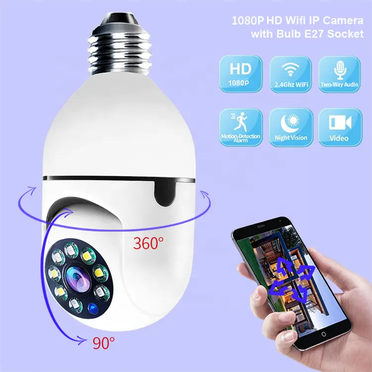 E27 IP360度HD1080PCCTVビデオ電球ワイヤレスミニセキュリティWifiカメラ