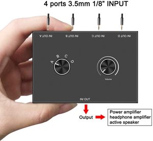 <strong>4</strong> Way Bi-Directional Audio Switcher 3.5 Stereo HiFi Audio Switcher <strong>Splitter</strong> Two-way <strong>Switch</strong> <strong>4</strong> in <strong>1</strong> Out for CD Player Speaker