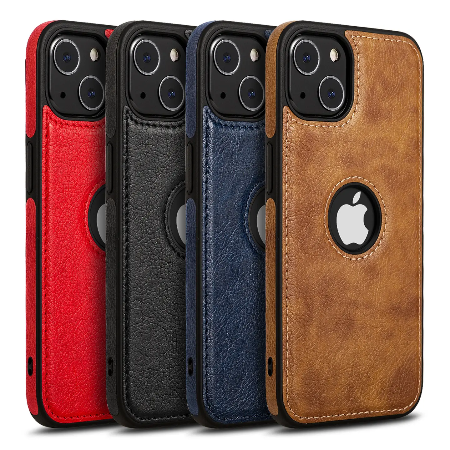 Voor Apple Iphone 13 /13 Pro Max Lederen Case Schokbestendig Flexibel Stiksel Pu Lederen Tpu Telefoon Case Cover Voor Iphone 13 14