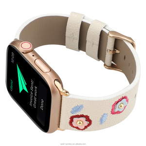 Elma izle lychee deri kayış işlemeli çiçek ve yaprak kayış desen ile iwatch Apple 7 6 5 se için bant - Product Image 2