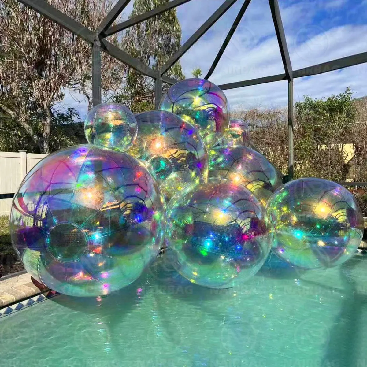 Glänzende Kugeln Big Bubble Irisierende Riesen kugeln Klarer großer aufblasbarer reflektieren der metallischer Spiegelkugel-Ballon für Dekorationen