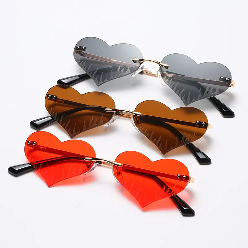 UNOC Lustige Maß Kein Rahmen Rot Sonnenbrille Herz Feuer Geformt Frauen Shades Sonnenbrille Für Flamme Mode