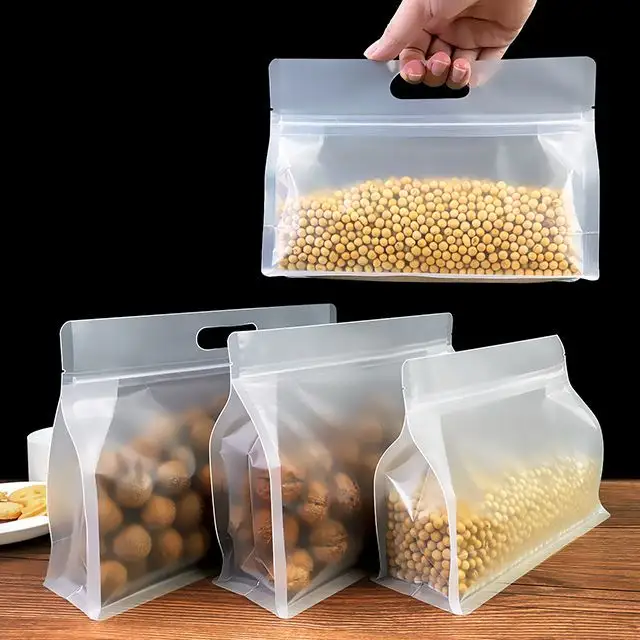 Saco de fundo plano transparente PET personalizado Glossy Matte Zipper Plastic Packaging Pouch para nozes Peanuts Food Packaging Bags