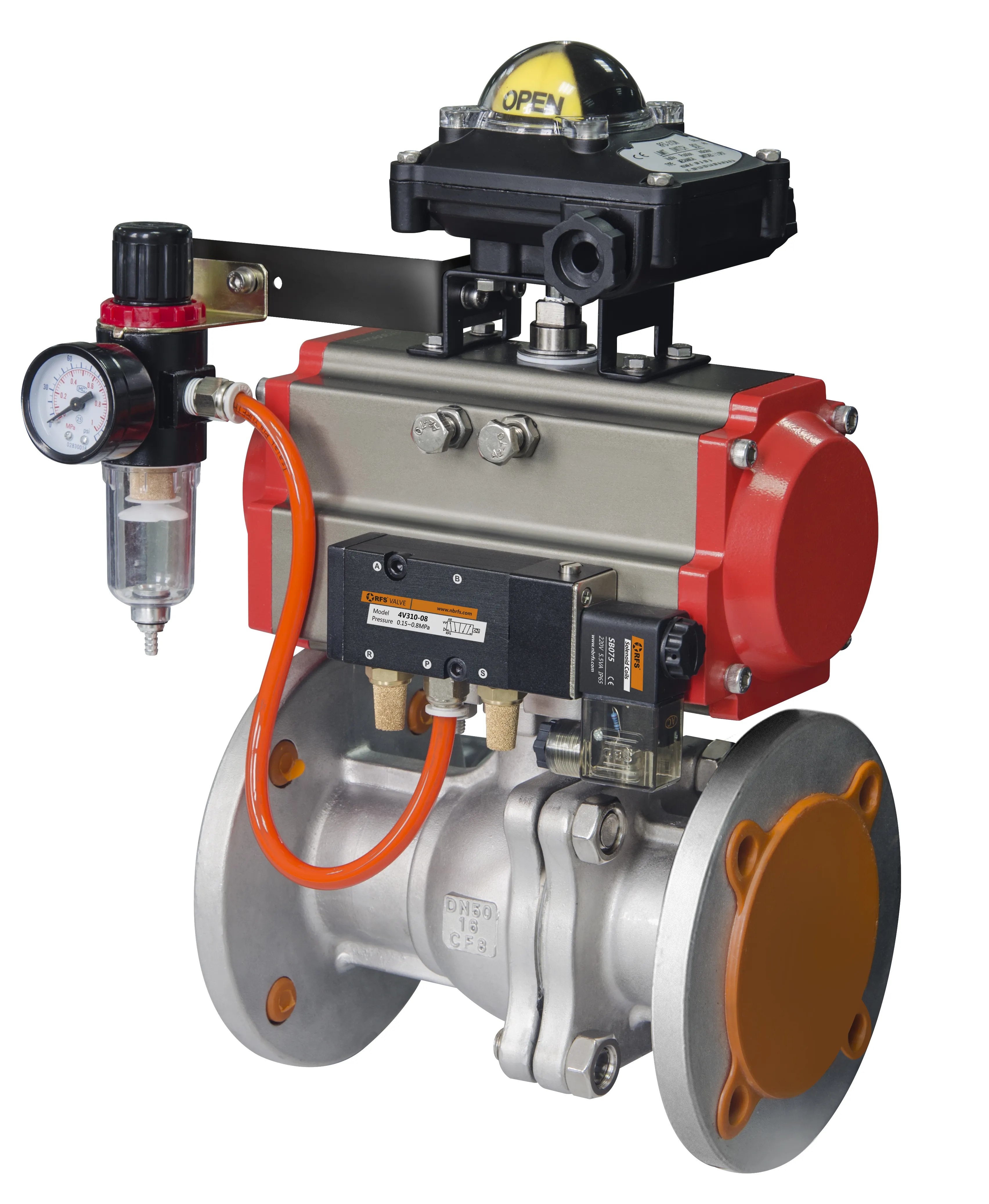 Actuadores neumáticos de Control de aire de acero inoxidable, actuador rotativo de doble efecto único para válvula de bola, RAT400