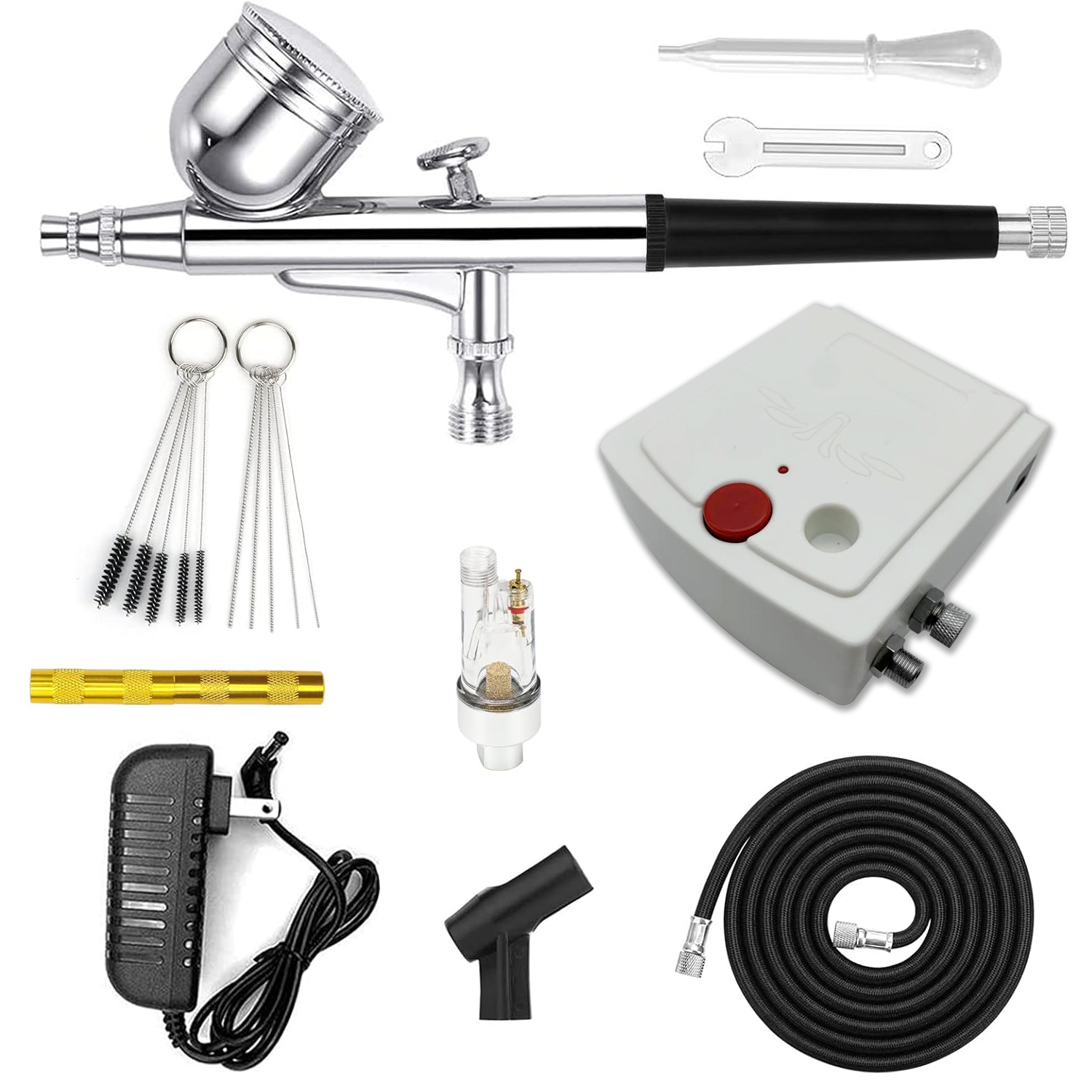 Pompe blanche + aérographe 130 + séparateur d'eau + kit de nettoyage