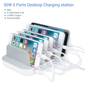 工厂台式机50w多设备5端口平板手机通用快速充电充电器4 USB 1 C型充电扩展坞