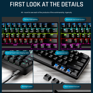 Teclado mecánico inalámbrico K28, dispositivo sensible con largo tiempo de espera, ergonómico, BT, 5,0, tipo-c, fácil de limpiar para juegos - Product Image 5
