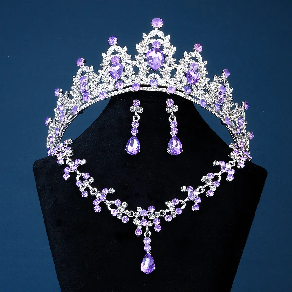 Manna Mais Novo Banquete Rosa Gemstones Colar Brincos Set Purple Diamond Queen Crown Tiaras Bridal Wedding Jewelry Set