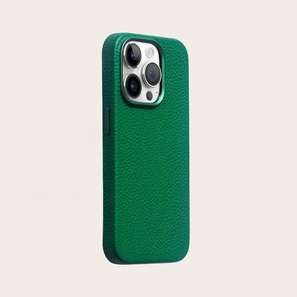 Etui en cuir véritable couverture arrière en cuir galet pleine fleur couverture de téléphone magnétique pour iPhone 15 Pro