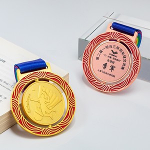 定制金色金属旋转徽章奖牌运动篮球足球乒乓球跑步奖牌奖杯丝带牌匾 - Product Image 4