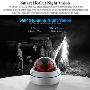 适用于Techage 5MP圆顶IP摄像机2.8毫米镜头红外夜视H.265 PoE Onviif单向音频CMOS传感器1年保修内置Mi - Product Image 4