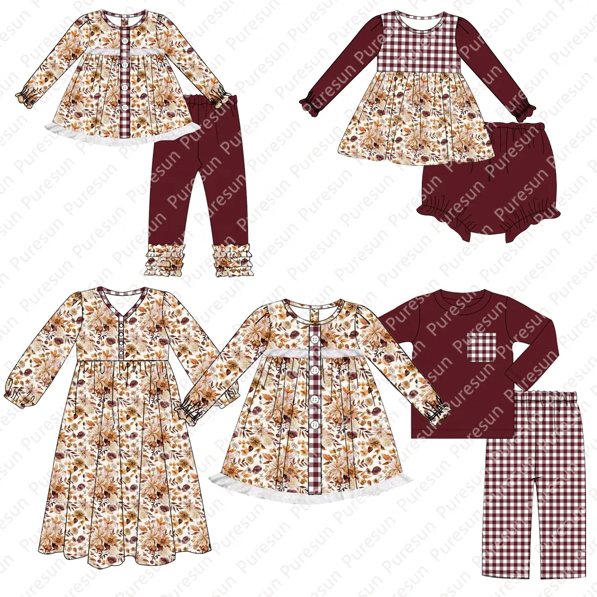 Set legging tunik ruffle anak-anak katun organik pakaian motif bunga pabrik pakaian legging motif bunga untuk balita