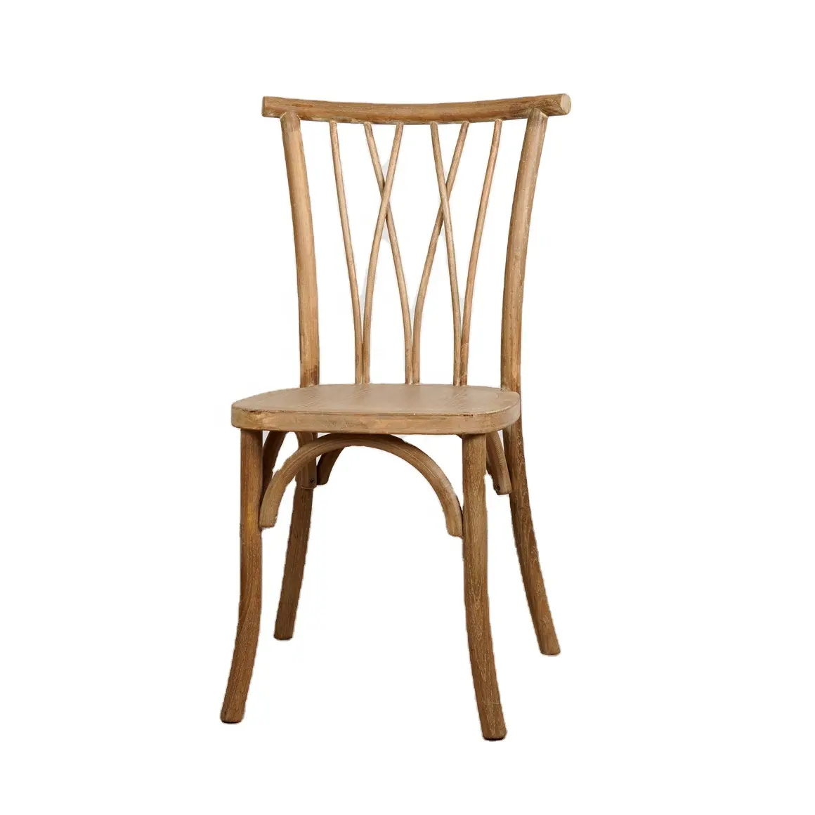เก้าอี้ห้องรับประทานอาหารขาเว้าหลังรูปตัว X,เก้าอี้ไม้สำหรับซ้อนซ้อนกันได้เก้าอี้ห้องรับประทานอาหารแบบ Crossback โบราณสำหรับงานจัดเลี้ยง