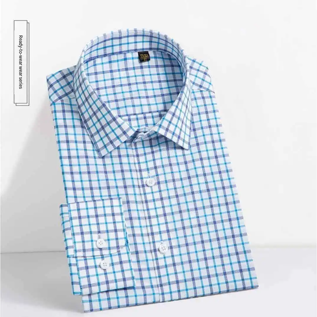 Vente en gros de chemises en satin à col en V T-shirts à rayures et à carreaux à manches longues à séchage rapide pour hommes Automne Printemps Col polo bleu formel Design