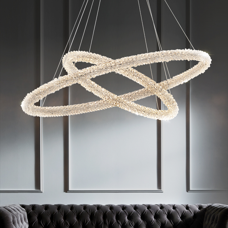 Modern crystal living room villa penthouse spiral staircase bedroom pendant light luxury led chandelier