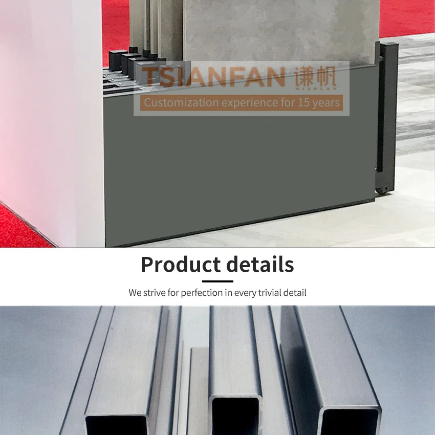 Tsianfan Metal Tile Sample Display Stand Wood Sintered Stone Marble Granite Tile Rack Display Standing Slide For Rotate Showroom