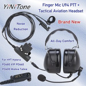<span class=keywords><strong>HYT</strong></span> <span class=keywords><strong>Hytera</strong></span> PD680 X1P PD660 PD600用パイロット航空ヘッドセットトランシーバーノイズリダクションイヤホンU94 PTTフィンガーマイク付き