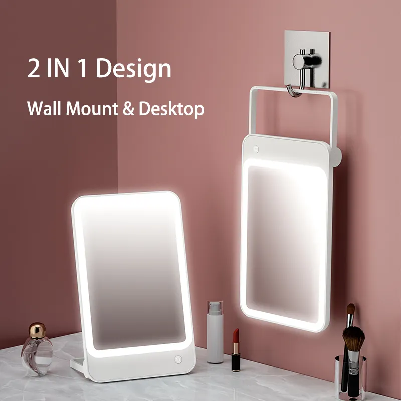 M19 2 In 1 Tafel Desktop Draagbare Ijdelheid Cosmetische Make-Up Spiegel Met Led Licht