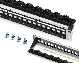 Panel de conexión blindado de 24 puertos adecuado para acoplador con gestión de cables Panel de conexión de red de 19 pulgadas/1U - Product Image 3
