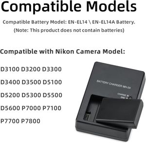 Replacement EN-EL14 Battery <strong>Charger</strong> MH-24 <strong>Charger</strong> Compatible with P7100 P7000 D5100 D5200 D5300 D5500 D5600 Df D3100 Etc. - Product Image 2