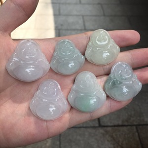 โรงงานธรรมชาติ100% พม่าสีเขียวหยกแจสเปอร์ Jadeite เครื่องประดับทำหยกหัวเราะพระพุทธรูปจี้จีนคลาสสิก