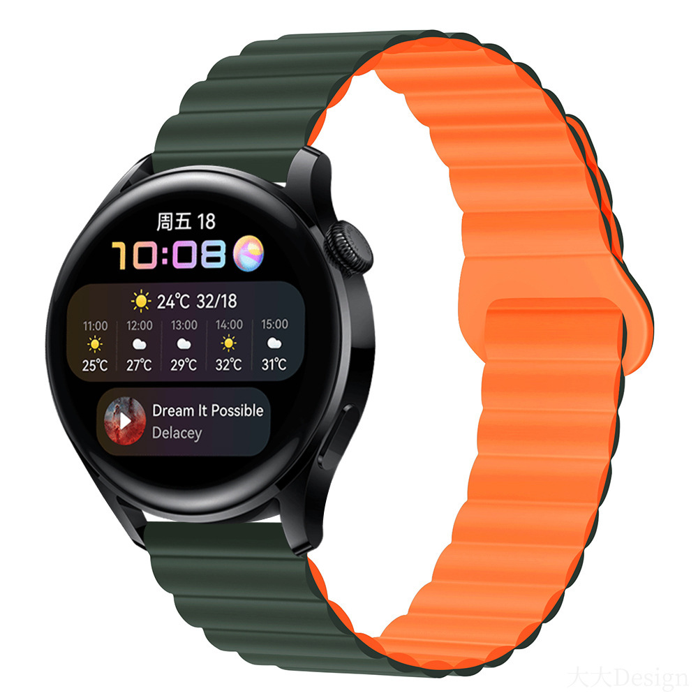 Dark green with orange