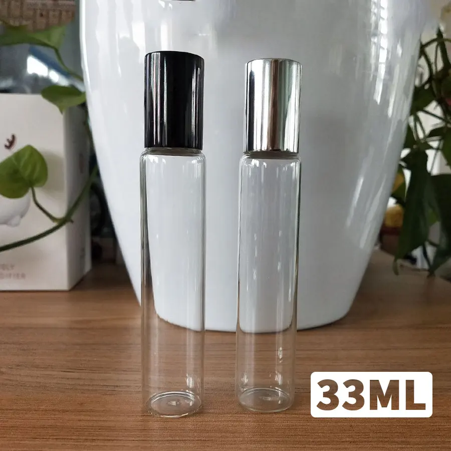 Tubo recto de perfume anodizado, botella de spray de vidrio de montaje separado, fino, transparente, 33ml