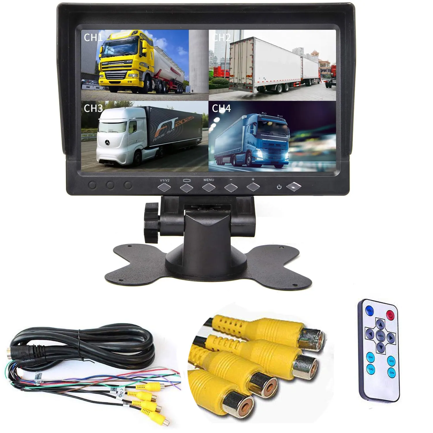 Monitor quad AV/4 pinos TFT LCD de 7 polegadas com divisão para aviação, entrada de vídeo para caminhão, ônibus, carro, RV, câmera reversa de backup para veículo, câmera de visão traseira