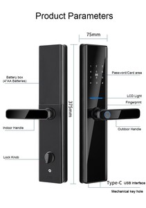ホットセールサポート9言語指紋パスワードカードアプリ付きモバイルリモートロック解除スマートドアロック家庭用 - Product Image 6