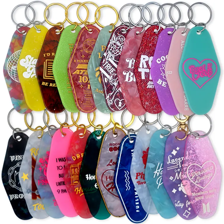 Keytag Hotel con incisione Logo creativo portachiavi Motel Glitter acrilico Design personalizzato