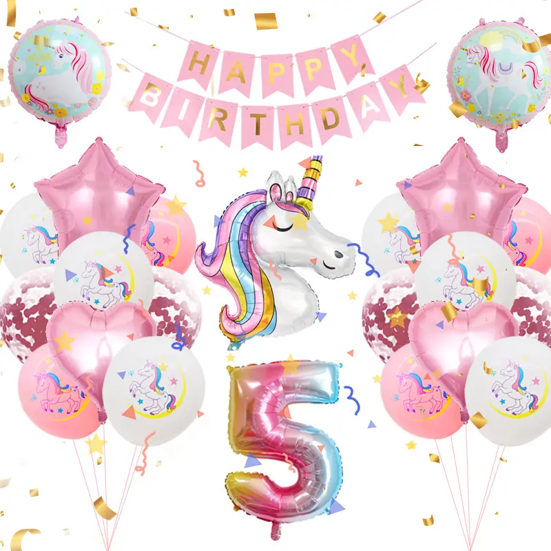 Foil Número Balões 32 Polegada 0-9 Crianças Cartoon Unicórnio Birthday Party Balões Decoração Set Atacado