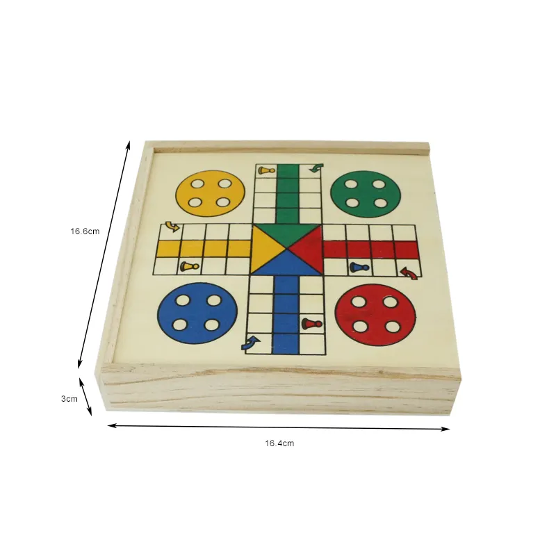 Hot Selling 4 in1 Reise kombiniert kleine Familie spielen Holz Ludo Brettspiel mit Domino und Mikado