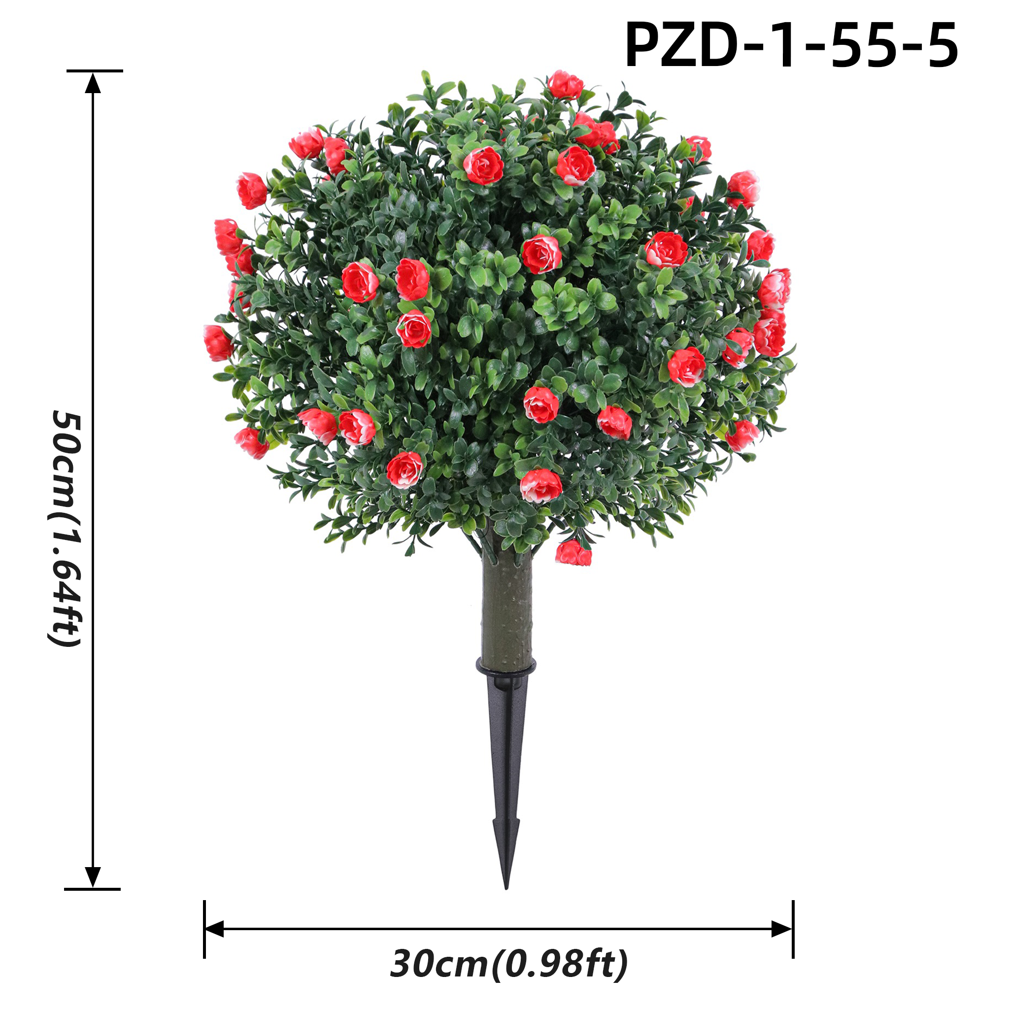 Red White Artificial Rose Small Topiary Ball With Ground Spike