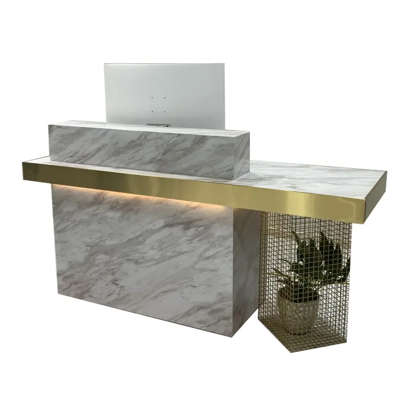 Small Size Gold Stainless Steel Reception Desk Model Salon Desk Front Desk Marble Reception