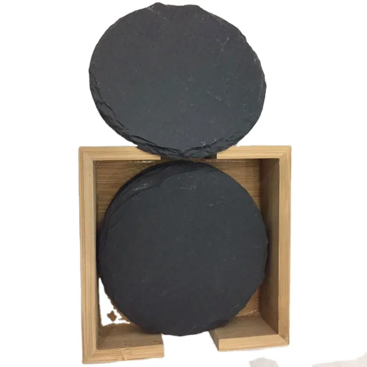 Clásico estilos Vintage juego de mesa, de 4 de alta calidad promocional de piedra Natural negro en forma de corazón de pizarra Montaña Rusa estera de la taza-comprar
