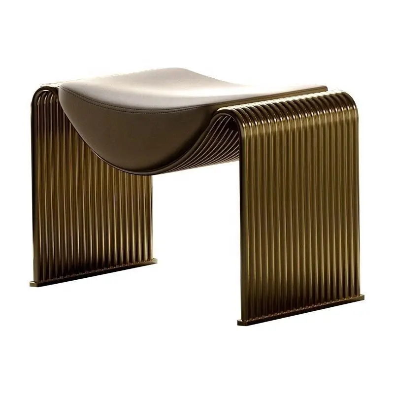 Light metal luxury stainless steel guest stool Modern simple living room leather stool dressing table stool Shoe bench