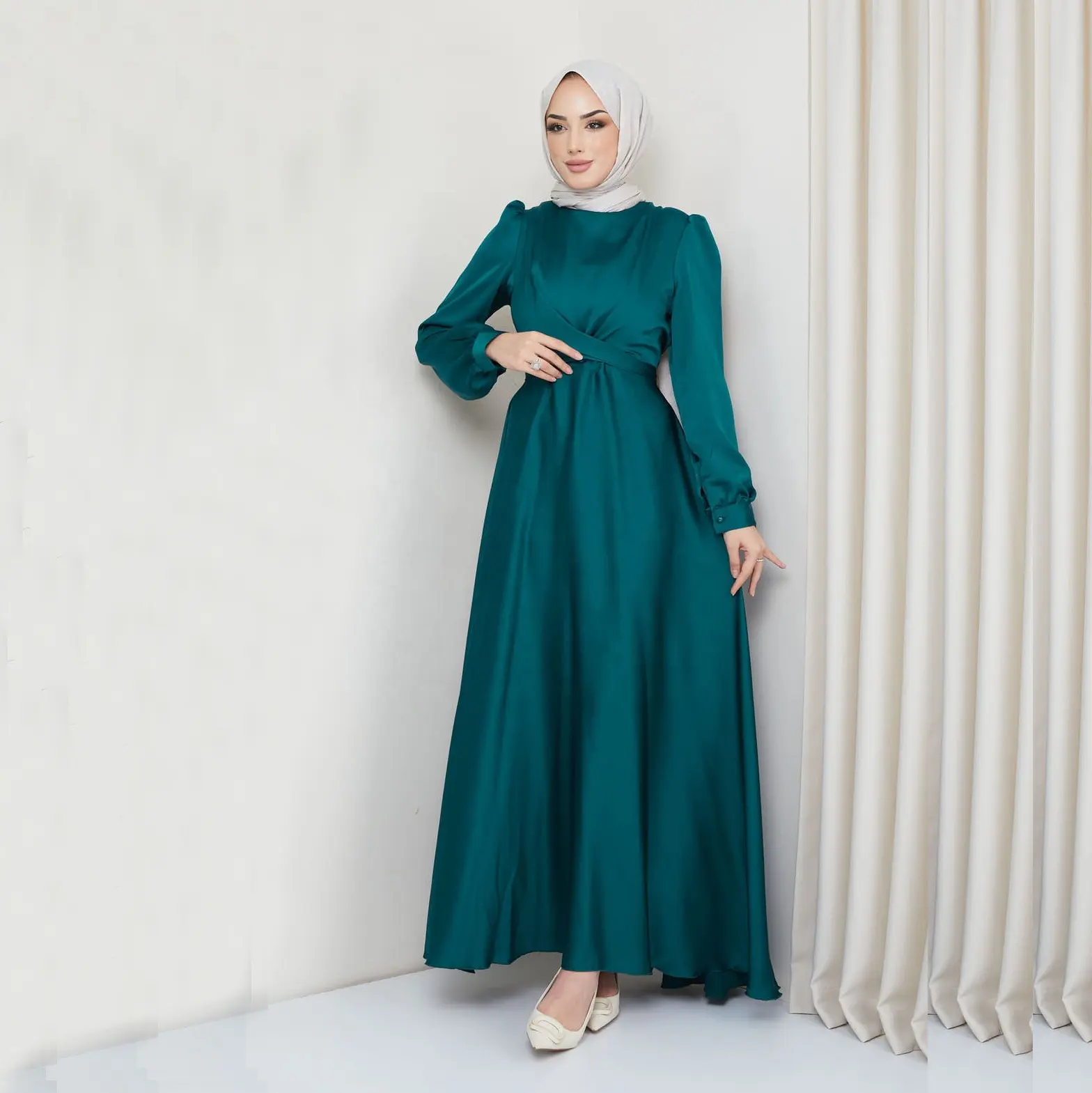 2023 dernières conceptions turc vert longue Abaya robe musulmane femmes caftan dubaï de vêtements islamiques modeste robe de soirée Abaya