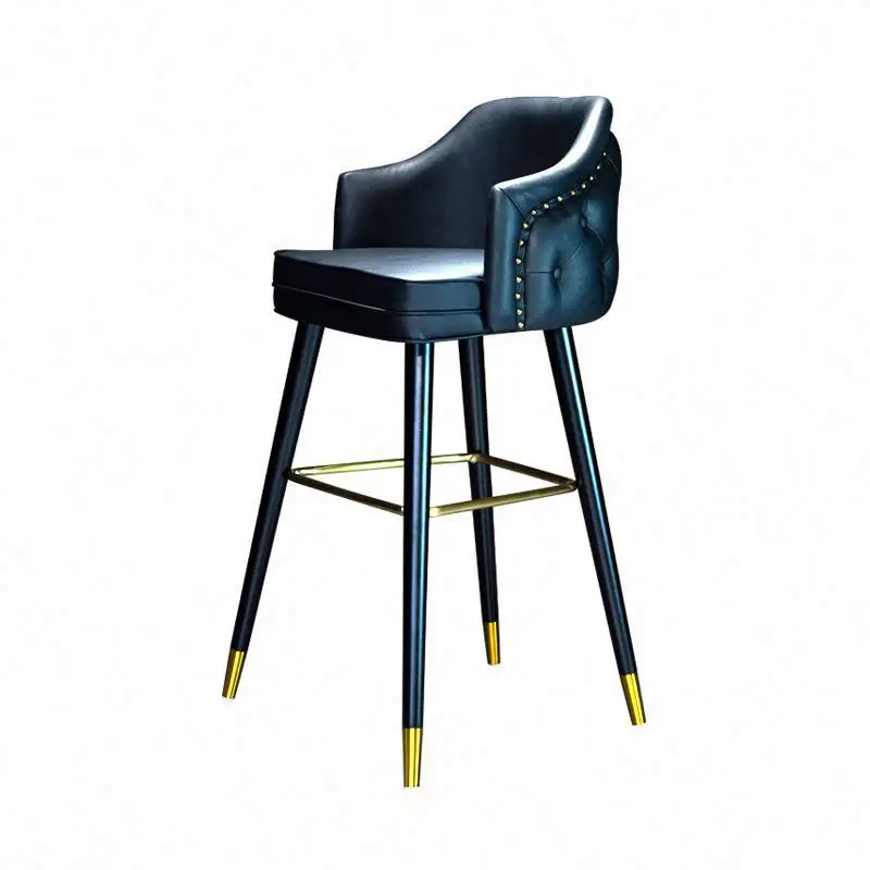 Cadeiras modernas de metal para hotel, bancos de bar com altura de balcão e veludo azul, cadeira de bar de boa qualidade para venda