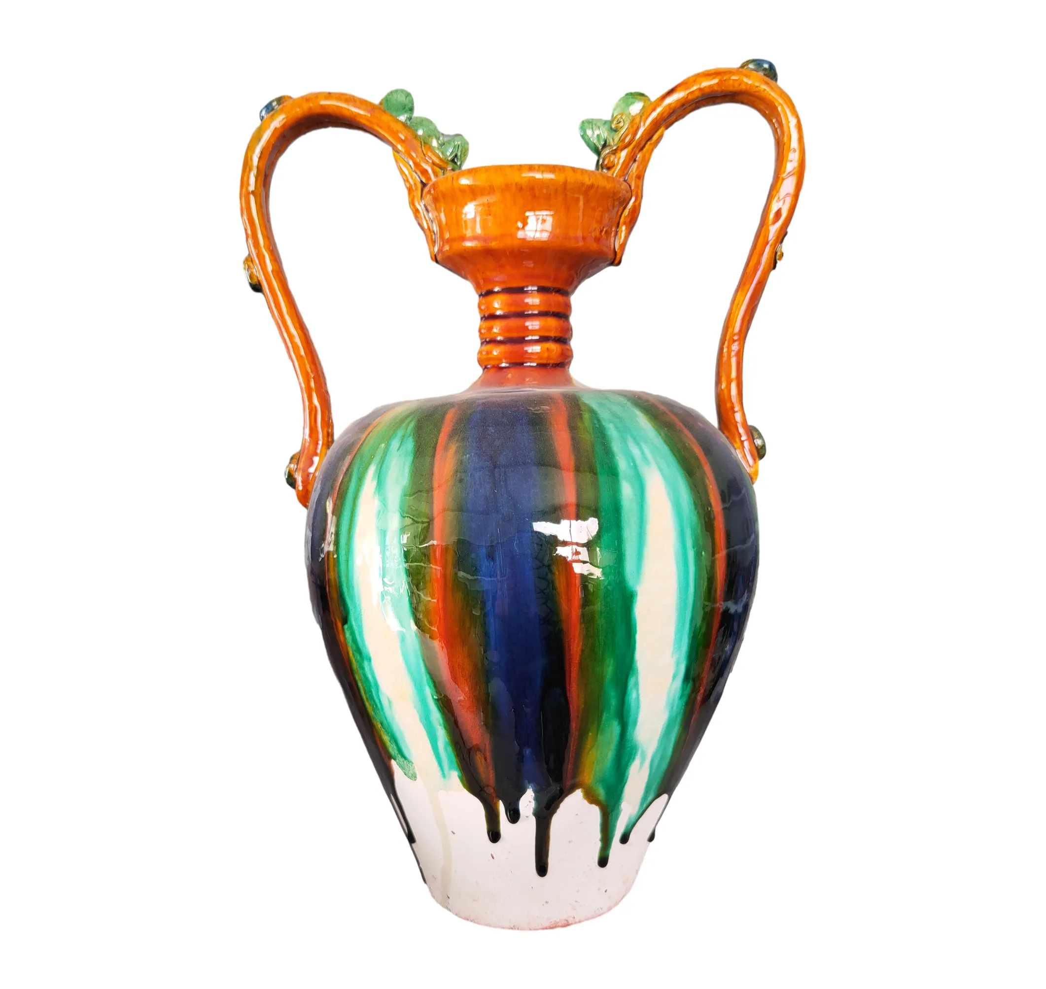 Tang Sancai doble dragón botella decoración hecha a mano cerámica antigua caballo colección antigua vino gabinete Decoración