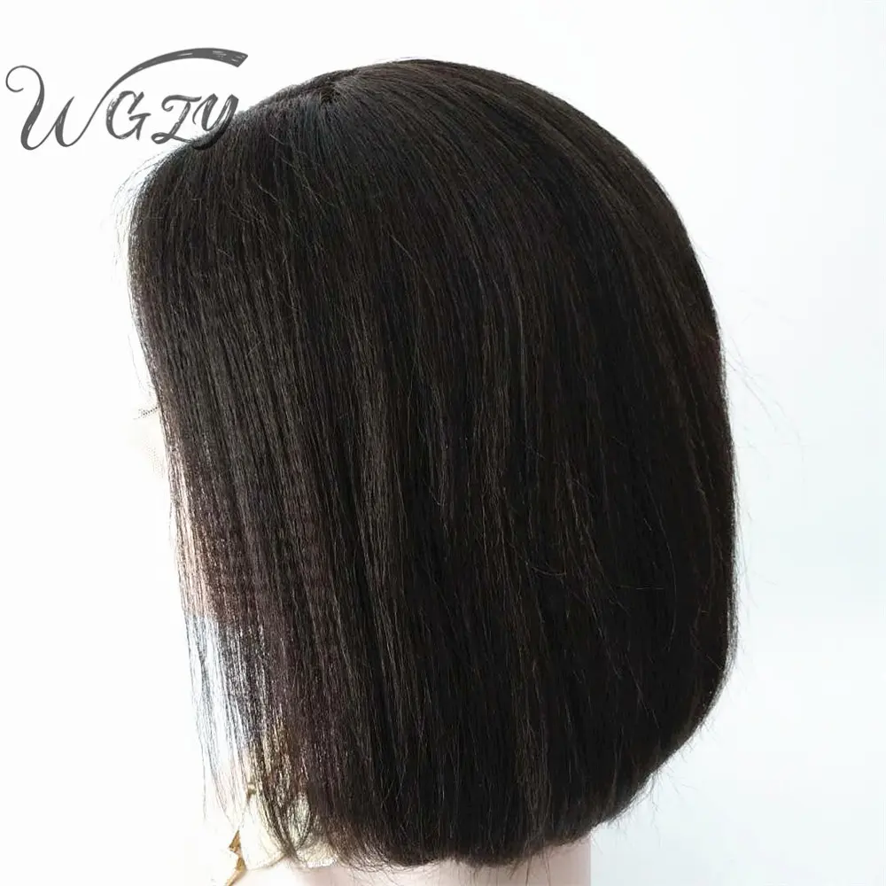 Atacado de cabelo curto brasileiro frontal, peruca de cabelo humano virgem 10 polegadas yaki bob perucas para mulheres negras