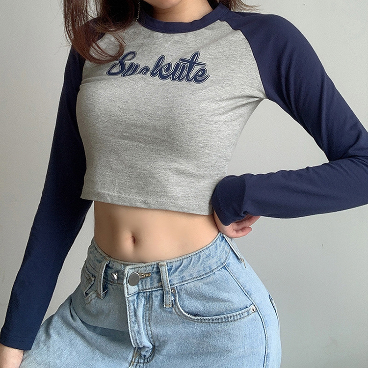 En Stock Blanc Gris Femmes Crop T-Shirts