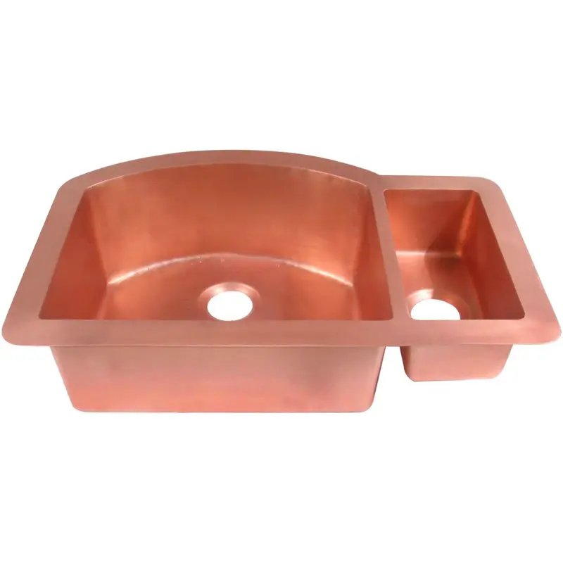 Fregadero de cobre empotrado, lavabo de cocina doble, redondo, montado en la parte superior de metal, oro rosa, hecho a mano